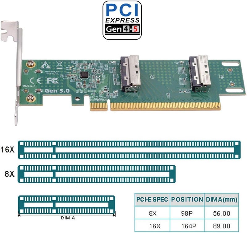 CY Adapter PCI-E 5.0 PCI-Express 16x to SFF-TA-1016 Dual MCIO 8i Mini Cool Edge IO VROC Adapter for Mainboard SSD Graphics Card - Image 4